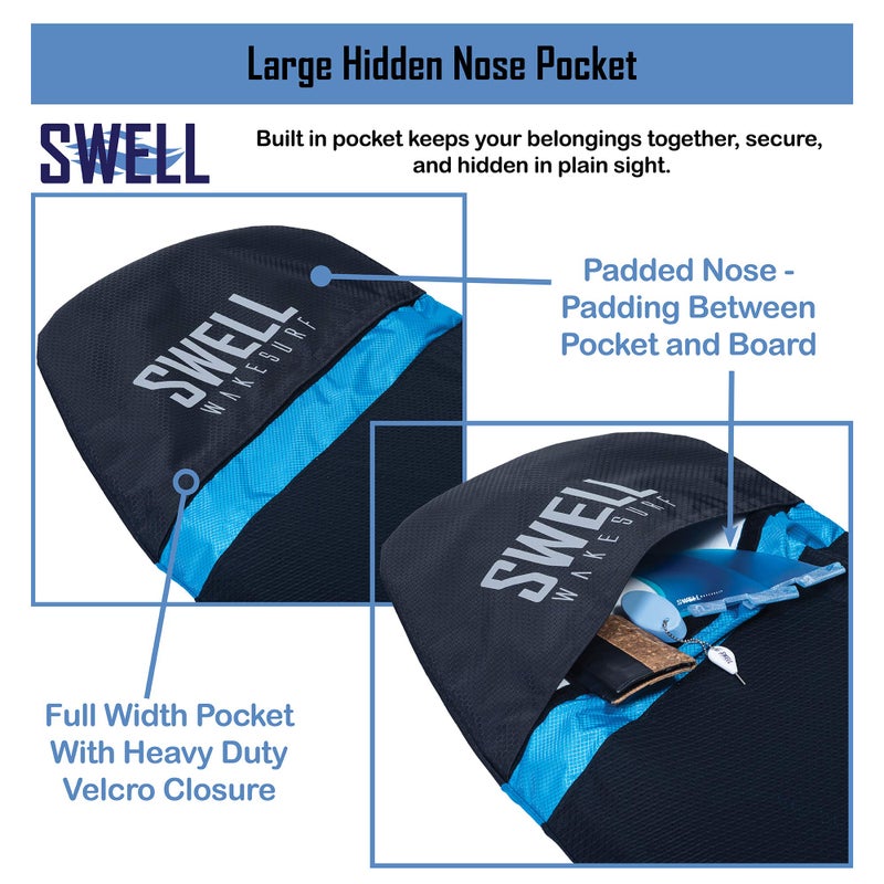 SWELL Wakesurf - Adjustable Length Wakesurf Board Sock with Padded Nose and Pocket - Wakeboard Cover - One Size Fits All Surfboard Bag (Snub Nose - Blue) - Image 4